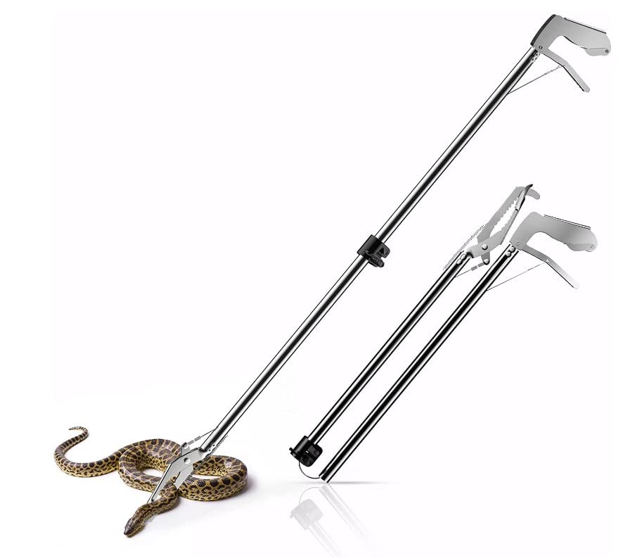 THE WHITE SHOPSnake Tongs Collapsible Grabber，Professional Reptile Snake Catcher Wide Jaw Handling Tool, Stainless Steel Snake Hook(1m)
