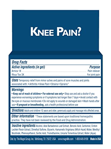 Image of MagniLife Knee Pain Relief Gel (4 oz), Arnica-Based Gel for Joint Pain, Knee Stiffness & Swelling, Non-Greasy, No Staining, Massage-in Formula for Daily Knee Support & Comfort