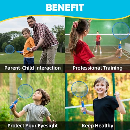 Image of JOY SPOT! Kids Badminton Rackets Set with Soft Grip, Oversize & Lightweight Shuttlecocks Racquet with Carry Bag for Children Youth, 2 Player Sport Game for Indoor Outdoor Backyard