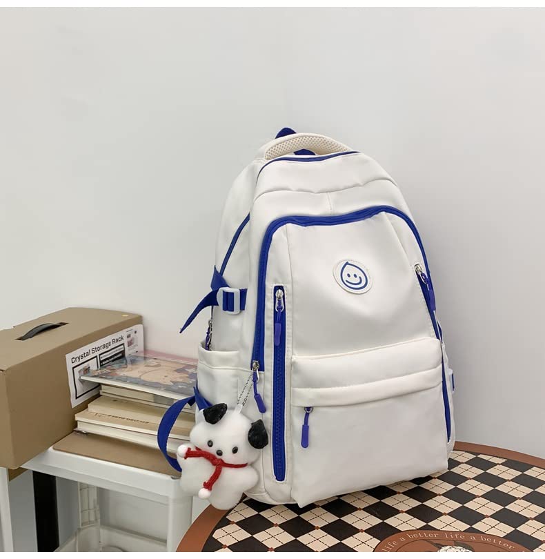 Kawaii Backpack,Girl Backpack With,Junior Backpack,Middle School Student Schoolbag (White Blue)3