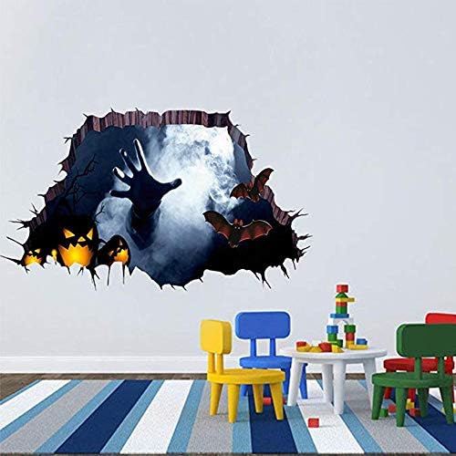 Zamango 3D Halloween Wall Floor Sticker Horror Wall Decor Vivid Ghost Hand Pumpkin Bat Scratching The Wall Cracked Floor Removable Home Decoration