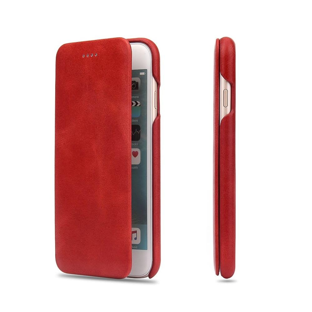 Leanther Funda con Tapa para iPhone 6S 7 8 Plus SE X XR XS 11 14 Pro MAX 12 13 Funda de Cuero con imán Incorporado, Rojo, para iPhone 7 (8) Plus