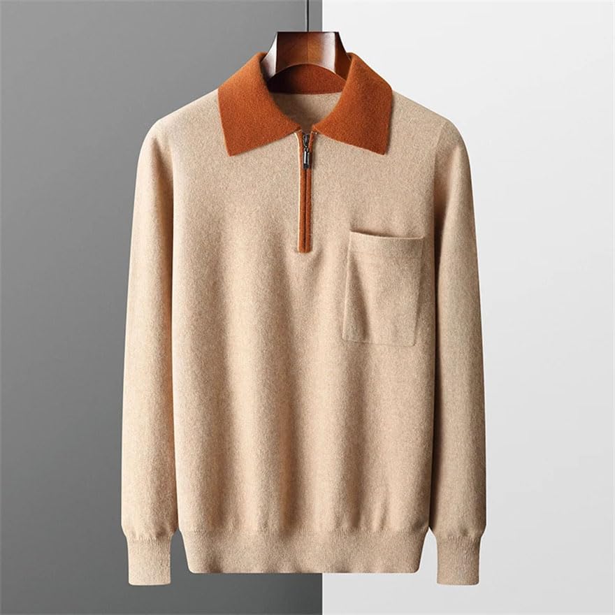 Men Fall Winter Cashmere Sweater Color Blocking Halfzip Lapel Pullover Casual Daily Long Sleeve Jumper2