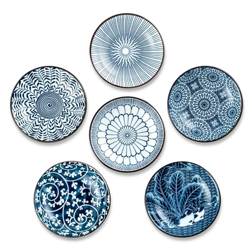 Besmeety Keramik 6x Dipschalen Set, Dip Schälchen, Sojasauce Schälchen, Servierschalen Set, Snackschalen, Saucenschälchen, Sushi Set (1, 10.3cm)