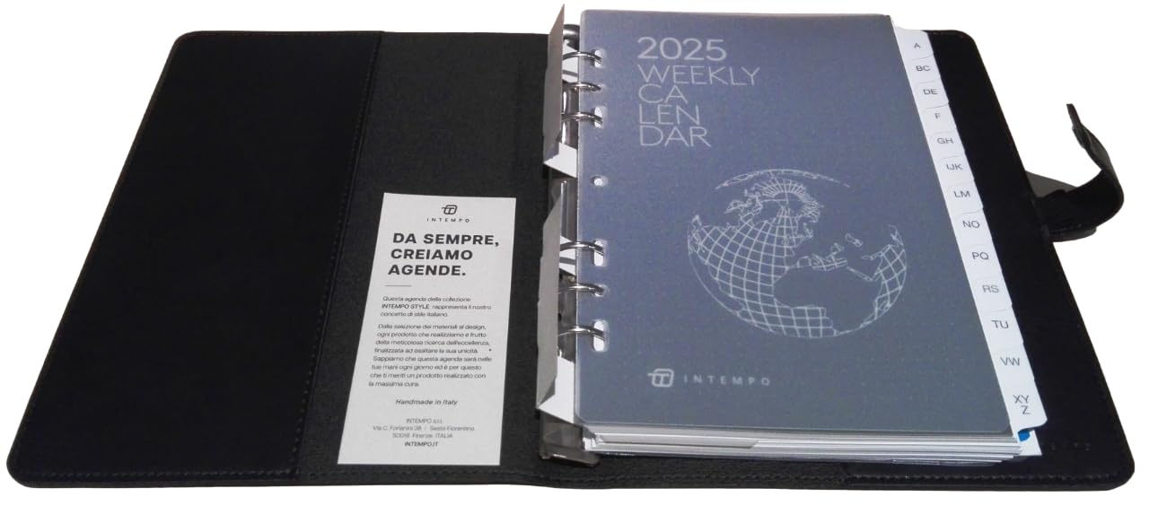 Agenda Organizer large Marrone 15x21 cm 2025 Settimanale ad anelli con Chiusura a Clik - Ecopelle Marrone con eleganti cuciture + Omaggio penna a scatto e segnalibro