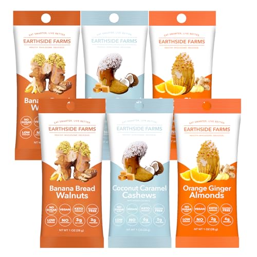 Image of Earthside Farms Candied Nuts Tropical Variety Pack, Banana Bread Walnuts, Coconut Caramel Cashews & Orange Ginger Almonds, Keto Friendly, Vegan, Gluten Free, No Sugar Added 1oz 6 pack (2 of each flavor)