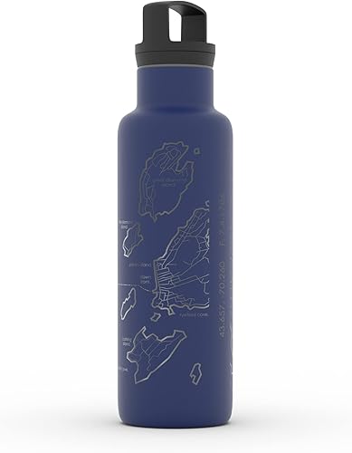 Miniatura 245 de Well Told Botella de agua aislada con mapa Chicago Illinois, grabado de acero inoxidable (21 onzas, gris muelle) botella aislada de mapa