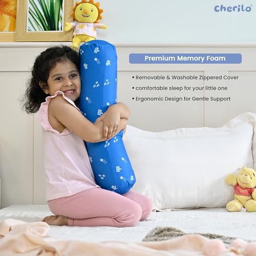 Image of Cherilo Baby Pillow 1 to 2 Years | Memory Foam Bolster Pillow for Kids | White Fancy Triangles Cushion for Neck & Side Support with Removable Washable Cover, Royal Star Design