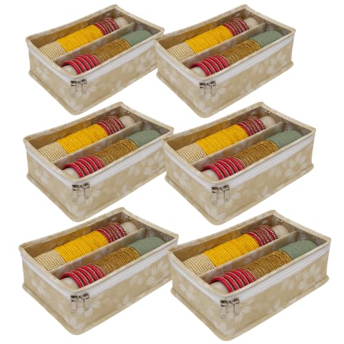 Image of PVC 2-Rod Floral Bangle Organizer Box, Beige, Pack of 6