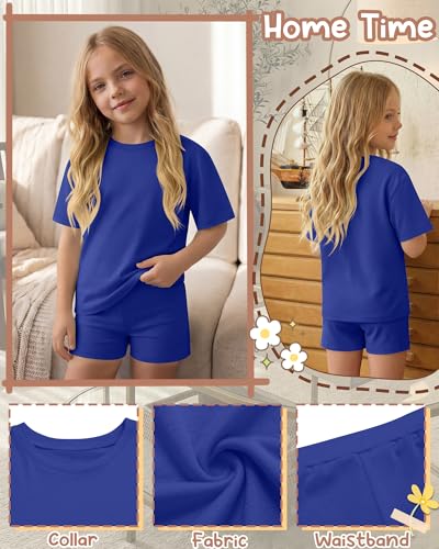 Image of Oakgarden Summer Outfits for Girls 5-14Y Athletic Casual Sets Kid Short Sleeve Shirt Bike Shorts 2 Piece Tween Trendy Clothes