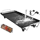 Inllex Large Rectangle Table Top Electric Teppanyaki Grill, 1400W BBQ Barbecue Griddle Hot Plate Non-Stick Coating and Speedy Heat Up Desktop Cooking for Family Gathering Dinner Party Indoor Outdoor