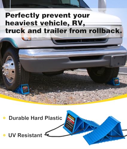 Image of PAHTTO Wheel Chocks, 4Pack Heavy Duty Wheel Chocks with Rope, Blue