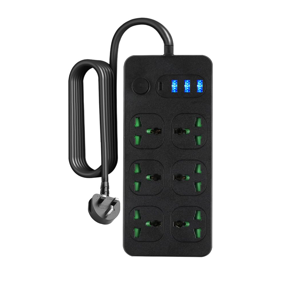 – Power Strip with Surge Protector,6 Outlets with 1 USB-C and 3 USB Charging Ports,Multi Plug Outlet Extender,2m Extension Cord, 17W USB C Charging for Home, Office,Black