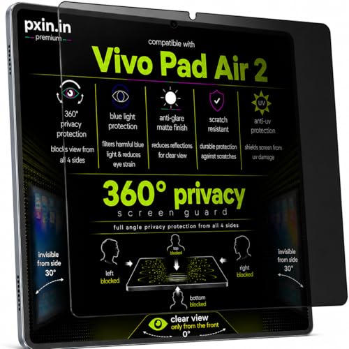 Image of Pxin 360 Pro Privacy Screen guard compatible with Vivo Pad Air 2 | Anti Glare | Anti UV | Anti Blue | Anti Reflection | Privacy Filter | Unbreakable Build