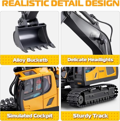 Image of RC JCB Toy Excavator for Kids - 1:20 11-Channel Metal Remote Control Construction Vehicle with Lights, Sounds & 680 Rotation Yellow Digger Truck (Ages 6-12)