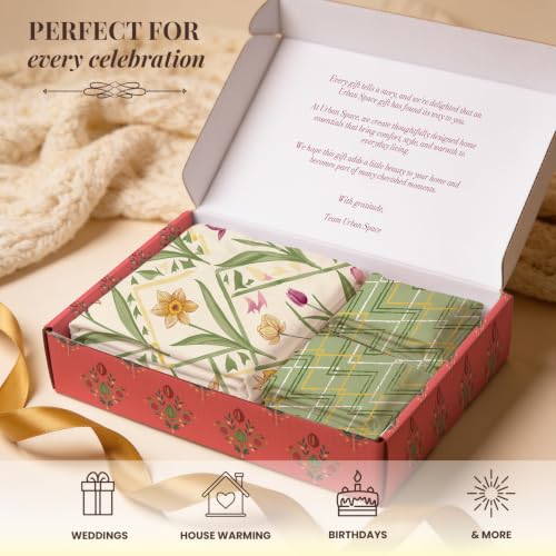 Image of Urban Space Festive Gifting Set - 100% Cotton Double Bedsheet with 2 Pillow Covers, Double Bedsheet Gift Set in Gift Box, 90 x 100 Inch, Spring Sage Green | Diwali, Festive & Housewarming Gift