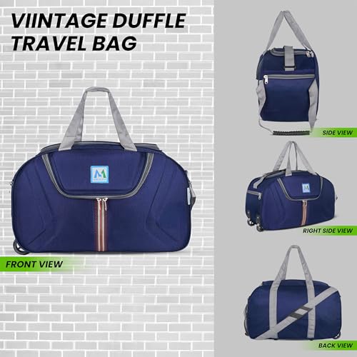 Image of M MEDLER Jerry Duffle Bag | Waterproof Strolley Duffle Bag | 2 Wheel Duffel Bag | Luggage Bag with Adjustable Strap (Navy Blue)