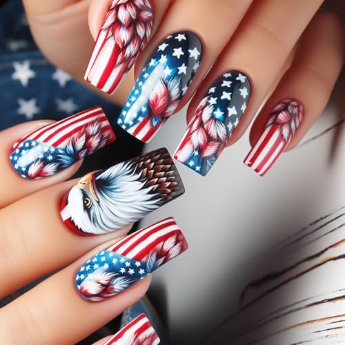 スタイリッシュな独立記念日爪にインスピレーション24ピースプレスアクリルネイルセット漫画星のデザインアート愛好家アクリル