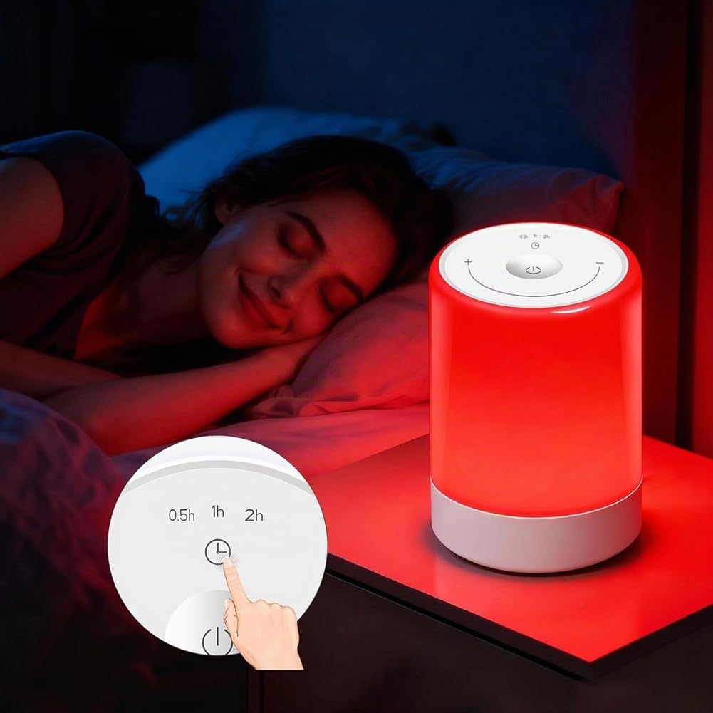 Fonction Aide au Sommeil et Lampe de Lumière du Jour, Thérapie par Lumière Rouge pour Le Sommeil, Lumières Nocturnes Rouges avec Longueur d'onde de 670nm, Type Tactile