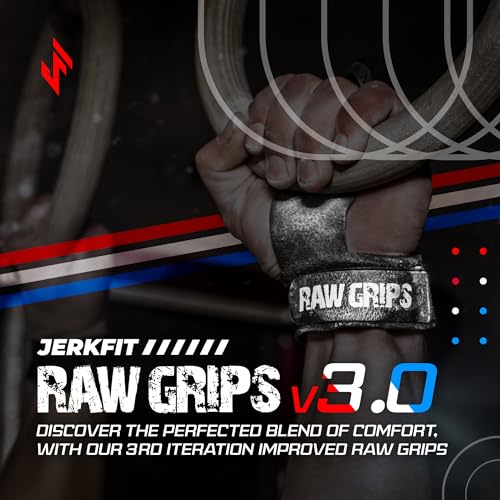 image for JerkFit Raw Grips 3.0, 2 Finger Leather Gymnastics Grips (Small) - Pul