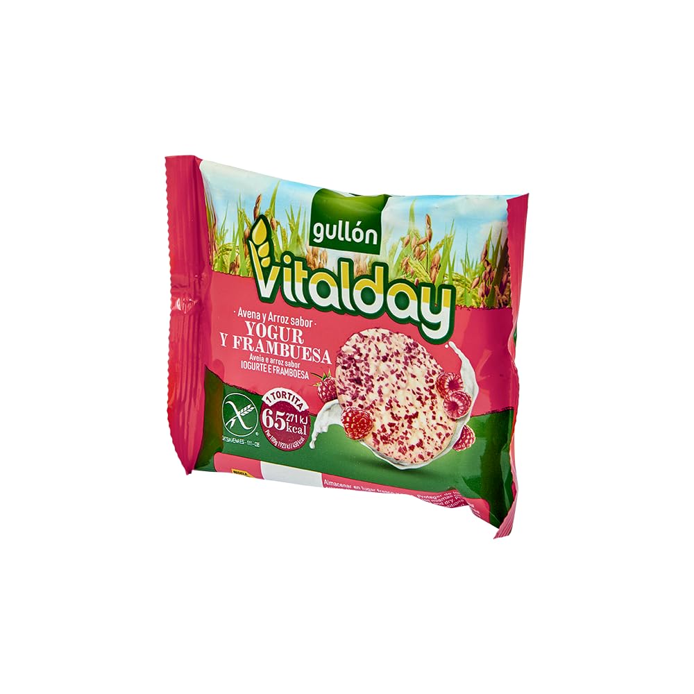 Gullón Tortitas de Arroz Integral, Yogur y Frambuesa Vitalday Pack de 4, 112.8g