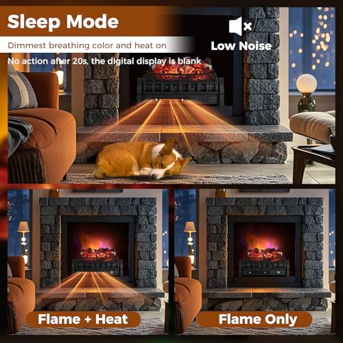 Image of Tangkula 23 Inch Infrared Quartz Electric Fireplace Lemon Wood Log Heater, Fireplace Insert with Remote Control, Adjustable 3D Flame Colors & Brightness, 8H Timer, Overheat Protection, 1500W