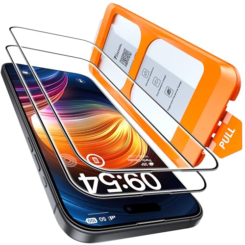 TOCOL Screen Protector Compatible with iPhone 15 6.1', 2 Pack Military Grade Aerospace Tempered Glass 9H+ Hardness 12Ft Shatterproof Drop Protection Sensitive Touch Easy Installation Bubble-Free Anti-Scratch Case Friendly Clear