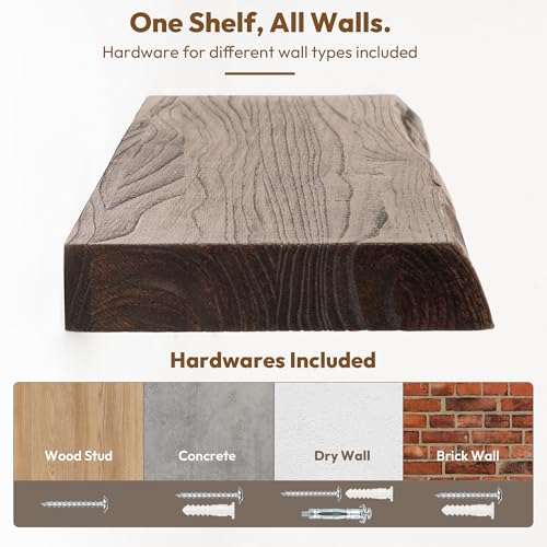 Image of Vivelove Wood Floating Shelves Live Edge 40 inch Set of 2, Dark Walnut