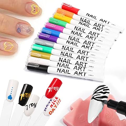 Nail Art 3D Lackstift Zeichnung Nagel Punkt Graffiti Dotting Pen Blume Stift Haken Linie DIY Nail Art Beauty Adorn Maniküre Werkzeuge (12 Farbe) Cover