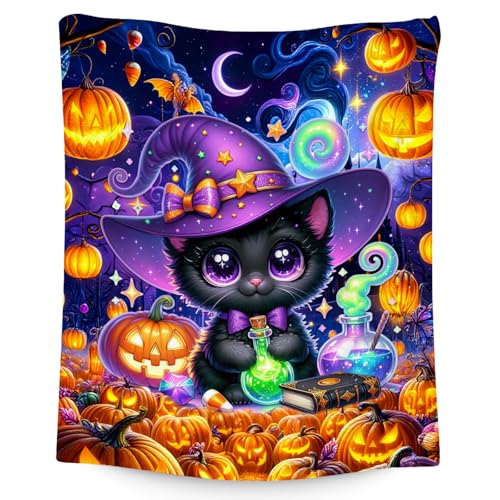 Halloween Blanket Gifts, Cat Blankets for Toddlers, Girls Throw with Cat on It, Cute Flannel Throw for Kid Boys, 30"x40"