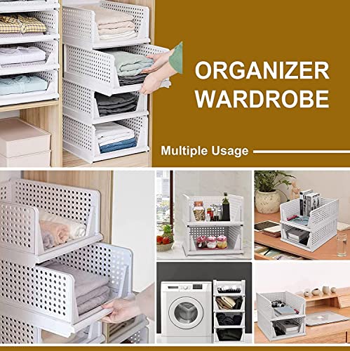 Image of AEXONIZ Wardrobe Organizer Foldable and Stackable Multipurpose Plastic Organizers for Clothes Shirts Tops and Shelf Space Usage for Home Organization and Storage (Multicolour, PACK OF 3)