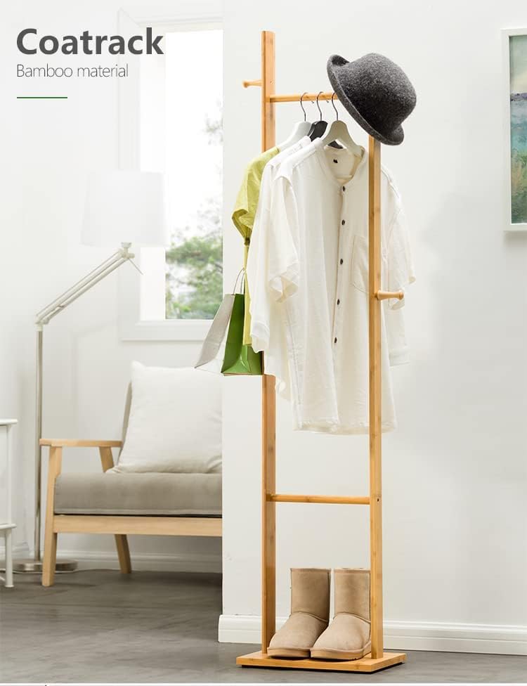 Image of Ash & Roh Natural Wooden Coat Rack Stand With Hooks Adjustable Height, Easy Assembly, Sturdy Solid Base for Coats, Hats, Handbags Entryway, Hallway, Bedroom, Office (Beige, 92-3), 10 x 10 x 24 Cm
