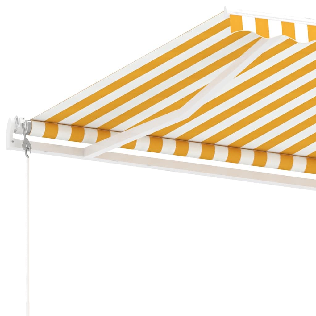 Automatyczna, zwijana markiza tarasowa 400 x 300 cm, żółta/biała: pilot zdalnego sterowania i korba, odporna na promieniowanie UV tkanina poliestrowa, wytrzymała aluminiowa rama, podstawa obracana o