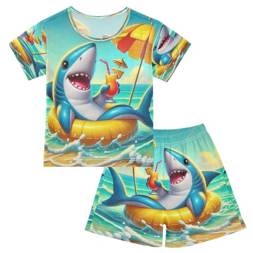 Shark Sunshade Summer Pajama Set Short Sleeve Nightwear Soft Clothes Set Summer Pajamas Cotton 5Y