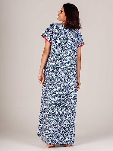 Image of Evolove Women's Cotton Long Maxi Night Gown Nighty Dress with Pocket & Stylish Button, Super Soft Comfortable (LNG-Button)