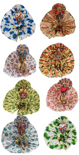 Image of Partish Laddu Gopal Summer Dress with Pagdi (Pack of 8) l Ladoo Gopal Cotton Dress l Kanha Ji Poshak Size 1 (Mix Design, Mix Color, Size 1)