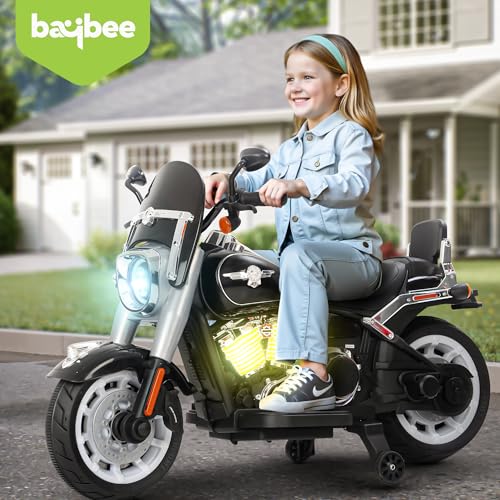 Image of Baybee Thunderbolt Baby Battery Operated Bike for Kids with Foot Accelerator, Bluetooth & Music | Ride on Toy Kid's Bike with LED Light | Baby Electric Bike for Kids to Drive 3 to 13 Years (Black)