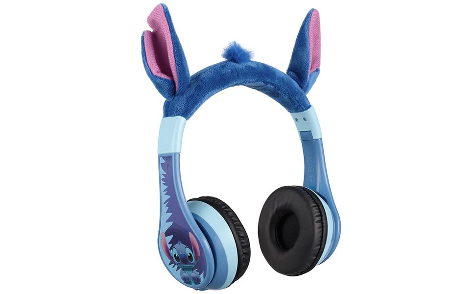 eKids Disney Stitch Wireless Bluetooth Headphones with Microphone, Aux Cable, Reduced Volume, Foldable Kids Headphones for School, Home, Travel