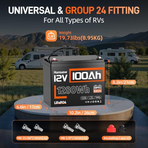 Image of 4PACK 12V 100Ah LiFePO4 Battery Lithium Built In 100A Smart BMS Portable Group 24 Size Lithium 1280Wh Battery 15000 Deep Cycles 10 Years Lifespan for RV Solar Energy Off Grid Trolling Motor