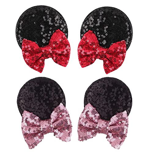 Flymind Lot de 2 paires de pinces à cheveux à oreilles de souris à paillettes pour bébés, tout-petits, adolescentes, filles, décoration de fête d'anniversaire Cover