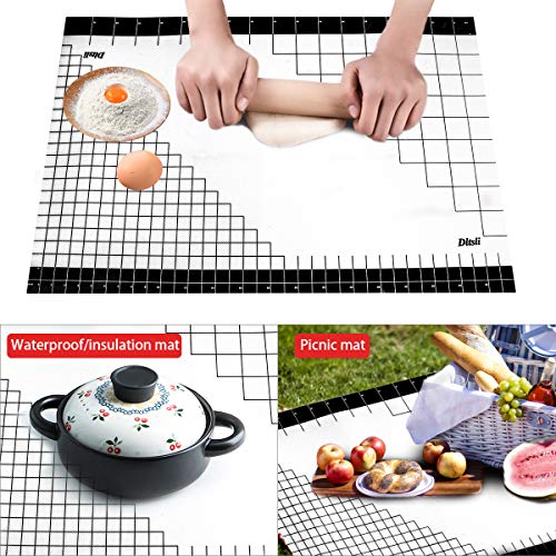 36 x 24 inch Silicone Pastry Mat XXL Extra Large Non Stick Baking Mat, Full Sticks To Countertop Surface Liner For Rolling Dough Kneading Fondant Pie Crust Pizza Bread Cookie Scone (Black)