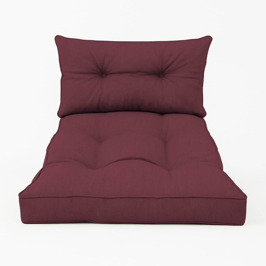 Ensemble Coussin Fauteuil Rouge Foncé - Coussin D'Assise 80x60x10cm + Dossier 60x40cm - Confort Premium