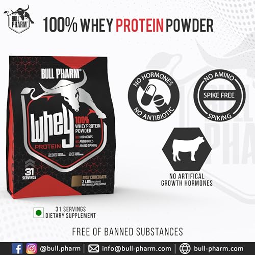 Image of 100% WHEY PROTEIN POWDER | FOR LEAN MUSCLE, QUICK RECOVERY | FAST ABSORPTION | NATURAL BCAA AND EAA | NON-GMO | SOY & GLUTEN FREE | RBGH FREE | FSSAI APPROVED (2 Lbs, Rich Chocolate)