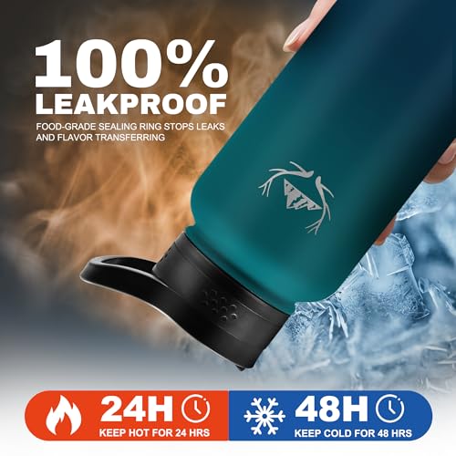 Image of NATURE PIONEOR 32 oz Insulated Water Bottle with Carrier Bag & 3 Lids