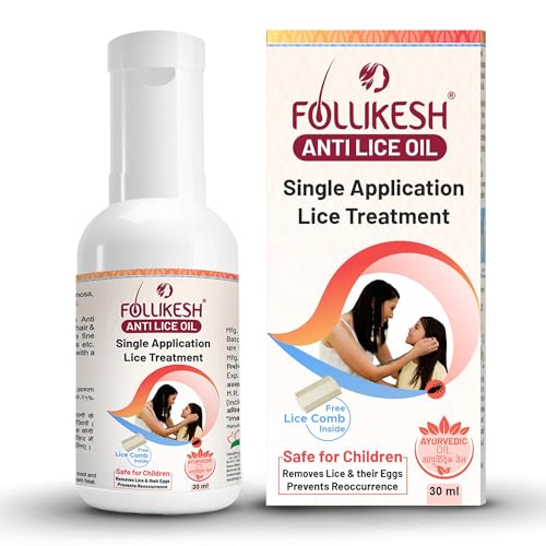 Image of Healing Pharma - Follikesh Anti Lice Hair Oil | Ayurvedic Hair Oil | Single Wash Lice Treatment | Safe for Kids | Removes Lice & their Eggs | Free Lice Comb (30ml Pack of 3)