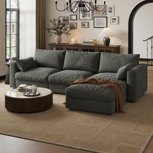 Cloud Modular Sectional Sofa Couch with Storage Ottoman 99 Oversized Sectional Couches for Living Room Cloud Modular L-Shaped Sofa with Chaise 4 Seater Chenille Dark Gray