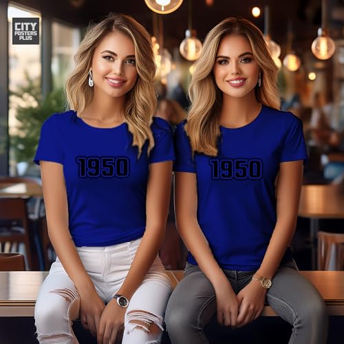 T-shirt femme 1950 bleu roi haut vintage à manches courtes - 5
