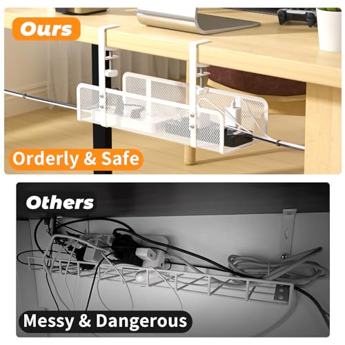 Under Desk Cable Management Tray, Wire Management Desk Cable Organizer Cable Management Box, Cord Organizer Under Desk Storage Cable Raceways for Office, Home - No Damage to Desk No Drill
