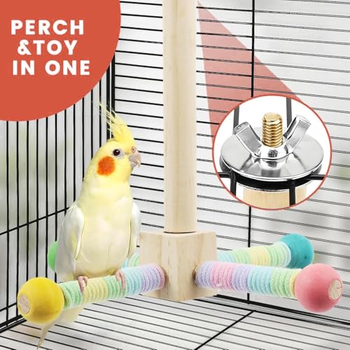 Image of Bird Stand Perch Toy Parakeet Interactive Rotating Chew Toy Wooden Exercise Parrot Toys,Cockatiel Toys for Bird Cage Accessories for Small and Medium Parrots to Expend Energy