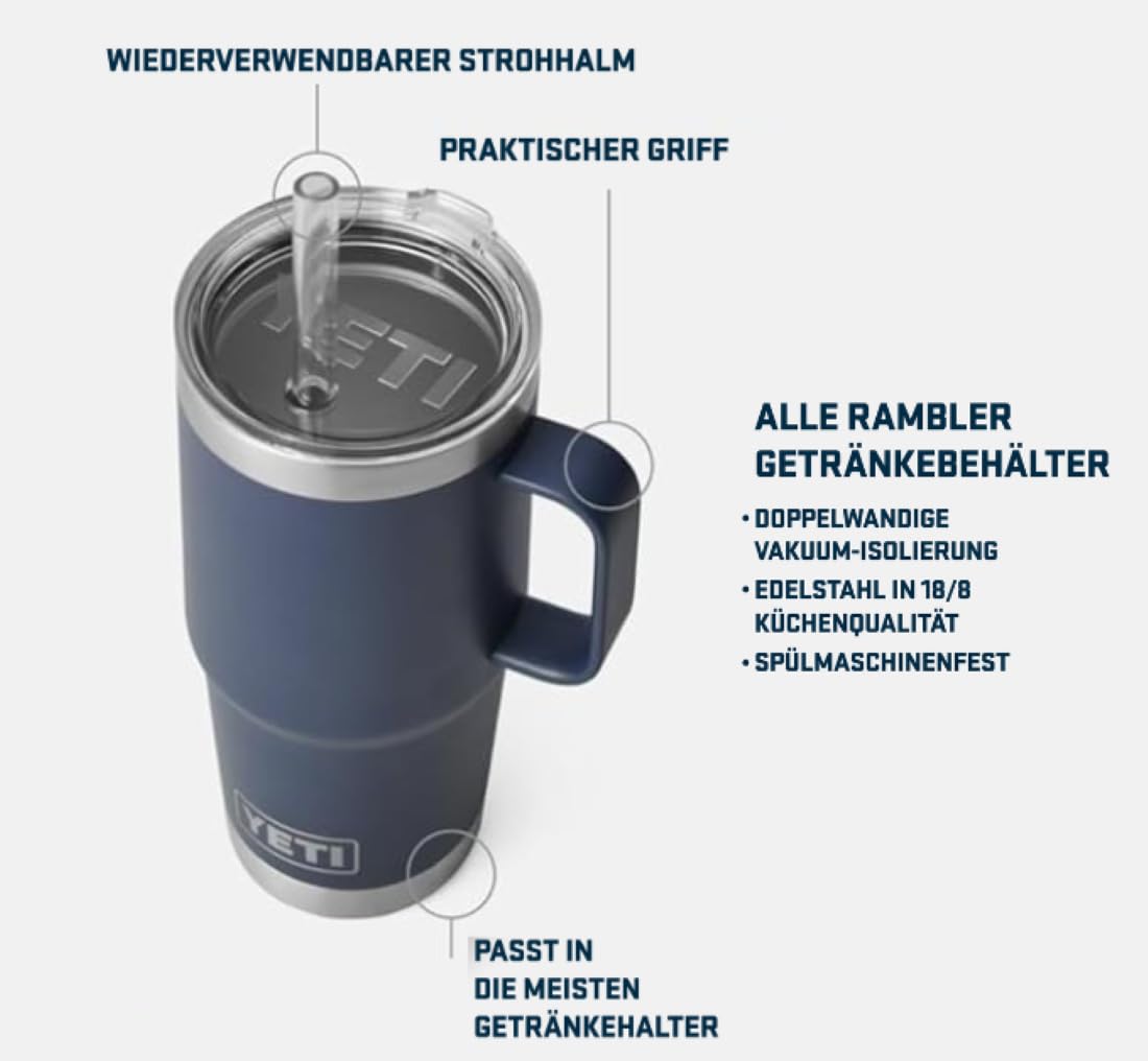 YETI Rambler Trinkbecher Mit Trinkhalmdeckel, Rescue Red, 25 oz (739 ml)